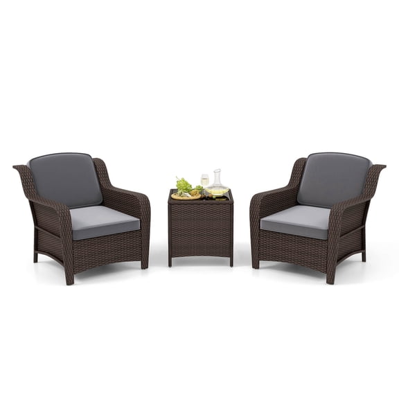 Gymax Set of 3 Furniture Set w/ Cushions & Tempered Glass Coffee Table Gray