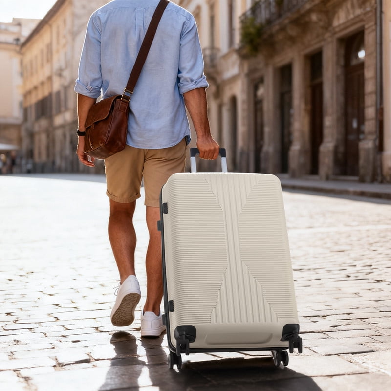 Alikpop 20 Inch Hardside PP Carry-On Luggage, Off-White Lightweight Spinner Suitcase with Non-TSA Lock