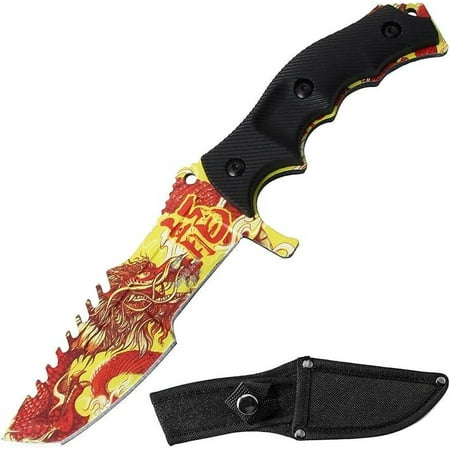 Snake Eye Tactical 8.5-inches Hunting Camping Hiking Fixed Blade Knife With Nylon Sheath (Dragon)