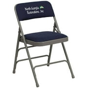 Flash Furniture Personalized Embroidered HERCULES Series Curved Triple Braced & Quad Hinged Navy Fabric Upholstered Metal Folding Chair