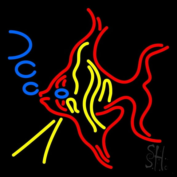 Fish 1 LED Neon Sign 16" Tall x 16" Wide - inches Black Square Cut Acrylic Backing, with Dimmer - Premium built indoor Sign for Club, Home décor, Event, Workshop, Storefront.