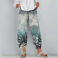 thumbnail image 4 of QATAINLAV Wamen Plus Size Crop Pant Summer Linen Petal Hem Capri Pants Beach Vacation Clothes Floral Printed Casual Elastic Waist Capris Multicolor XXXXL, 4 of 6