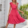 thumbnail image 4 of QIPOPIQ Robe Maxi Fluide pour Femmes 2024 Été à Bretelles en Dentelle Sans Manches à Col en V Smockée Taille Haute à Volants Ajourée Évasée en Liquidation, 4 of 5