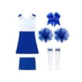 thumbnail image 4 of inlzdz Girls Cheerleading Outfit Cheer Leader Costume Kids Shiny Dance Dress with Shorts Hair Tie Pom B Royal Blue 14, 4 of 5