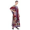 thumbnail image 3 of Miss Lavish London Women’s Floral Ethnic Polyester Kaftan Dress with V Neck & Side Slits- Maroon, 3XL, 3 of 6