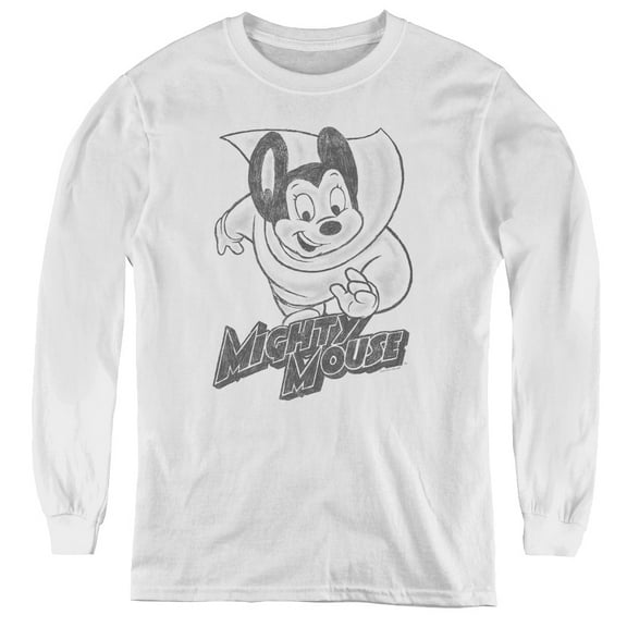 Mighty Mouse Mighty Sketch Youth Long Sleeve T-Shirt White