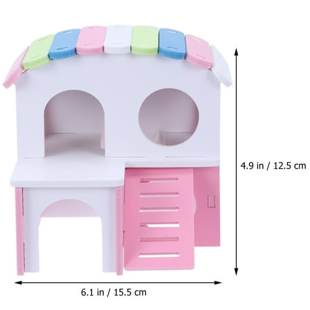 NICEXMAS 1Pack Multi Chamber Hamster Hideout Wood Double Layer Pink Pet Cage