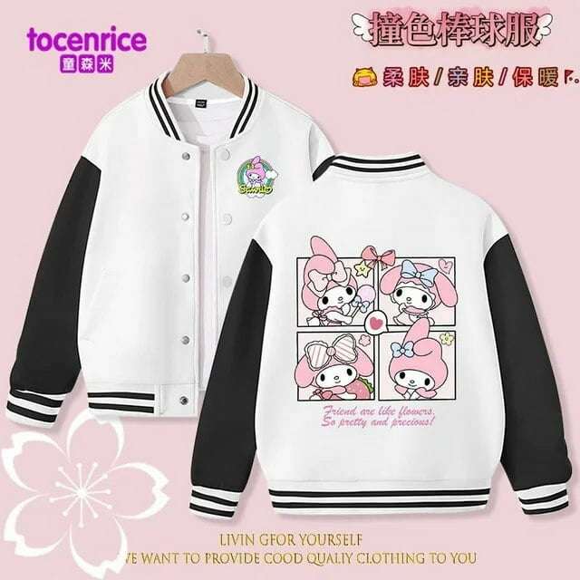 Sanrio Cinnamoroll Jacket Hello Kitty Kuromi Overcoat Woman Jacket Autumn Spring Kids Loose Sports Baseball Uniform Clothes Gift