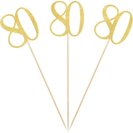 Gold Glitter 80th Birthday Centerpiece Sticks, 12-Pack Number 80 Table Topper Anniversary Party Decorations