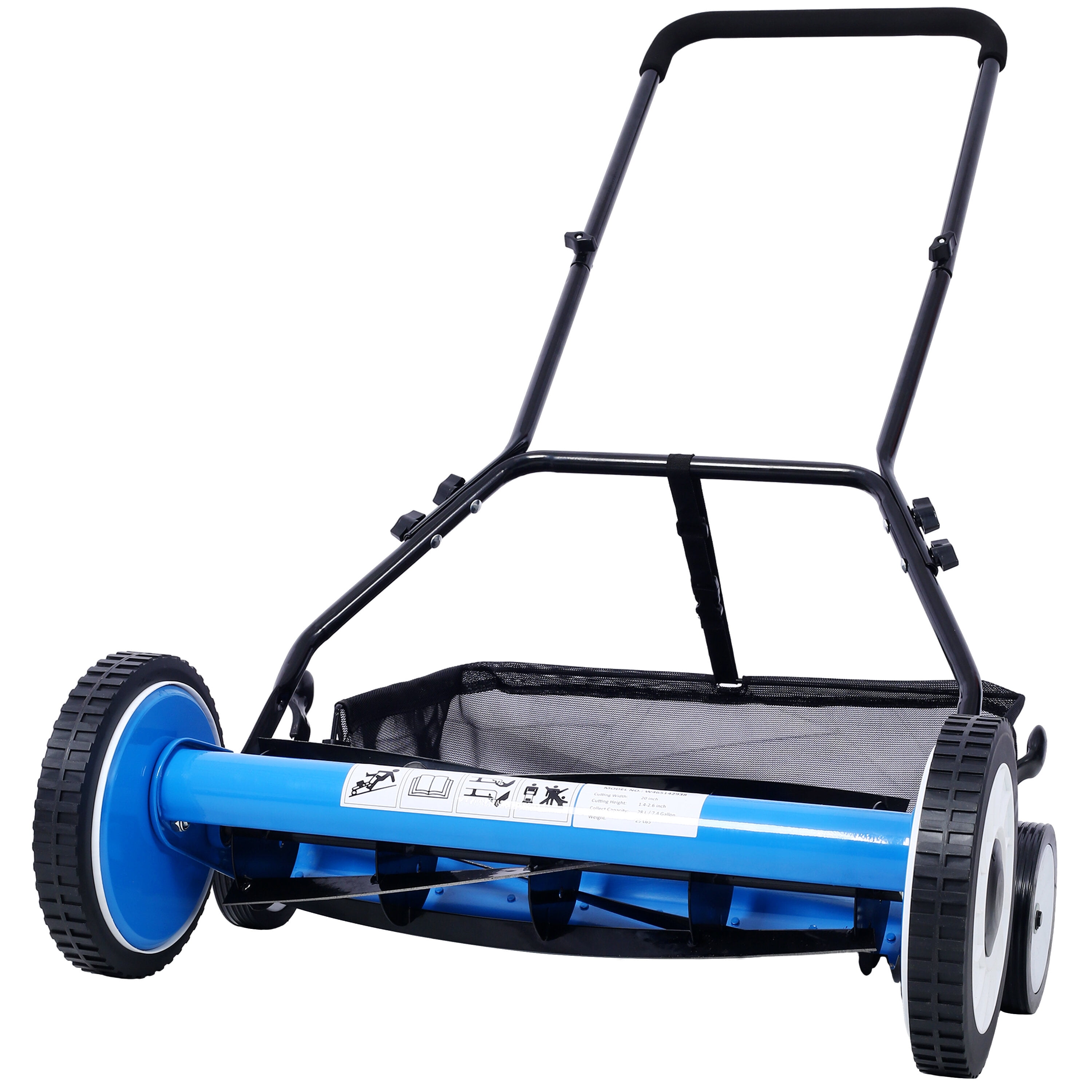 , 16-Inch 5-Blade Push Reel Lawn Mower with Grass Catcher, 4 WHEELS BLUE COLOR, Blue ,Steel ,