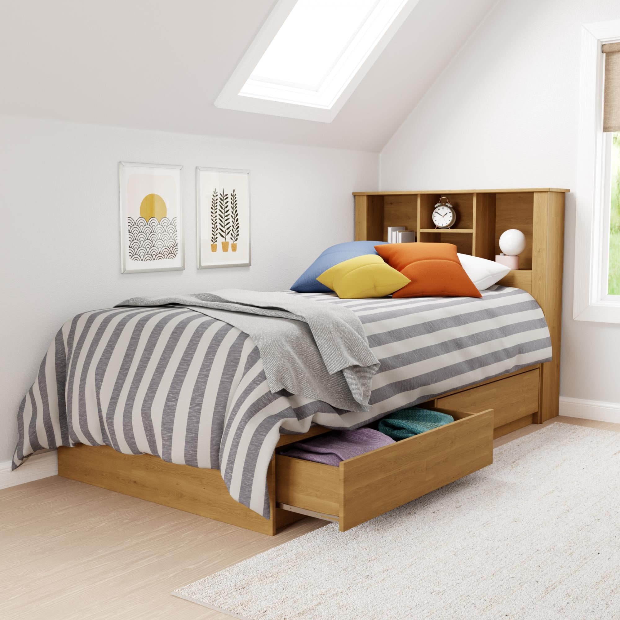 Rest Haven 2 Drawer Wood Platform Bed with Storage Headboard, Twin