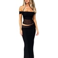 thumbnail image 4 of Coduop Women 2 Piece Outfit Set Halter Off-Shoulder Backless Tops and Wrapped Hip Long Skirt Suits, 4 of 9