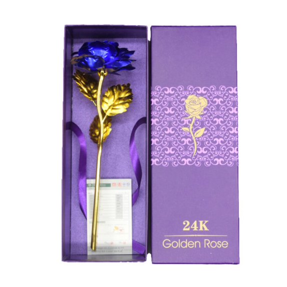 Romantic Gold Foil Galaxy Rose Flower Perfect Valentine's Day Gift Blue