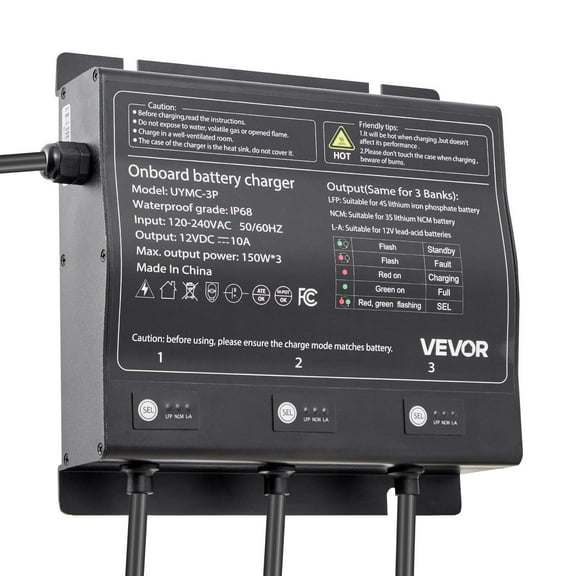 3-Bank 10A 12V Smart Marine Battery Charger – IP68 Waterproof Onboard Charger for Boat, RV & Powersports, Multi-Stage Charging with Auto Shutoff