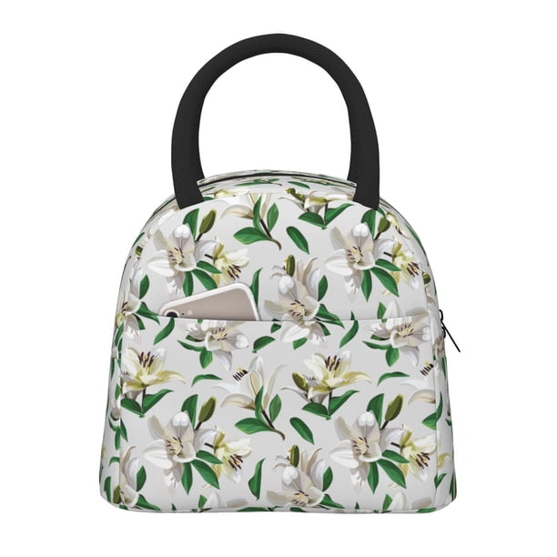 Easygdp Lilies Flowers Bolsa de Almuerzo Insulada Grande, Forro de Aluminio, Diseño Espacioso, a Prueba de Fugas, Ideal para Trabajo, Picnics, Viajes y Actividades al Aire Libre