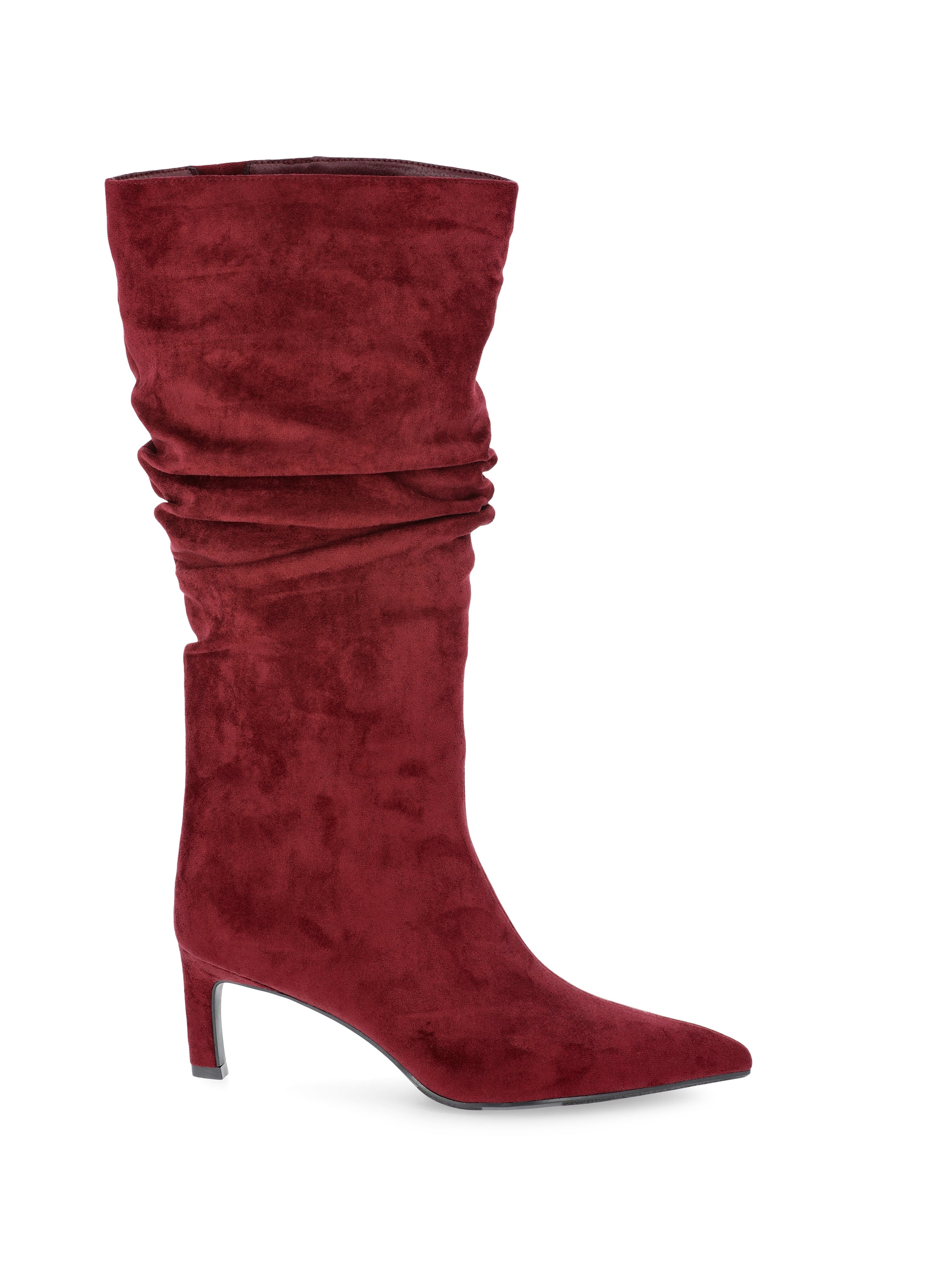 Time and Tru Women's Faux Suede Slouch Boots with Kitten Heels, Wide Width Available