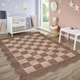 thumbnail image 4 of IdealHouse 9'x12' Washable Kitchen Rug, Non-Slip Low Pile Scalloped Checkerboard Farmhouse Entryway Mat, Soft Neutral Area Rug, Brown, 4 of 8