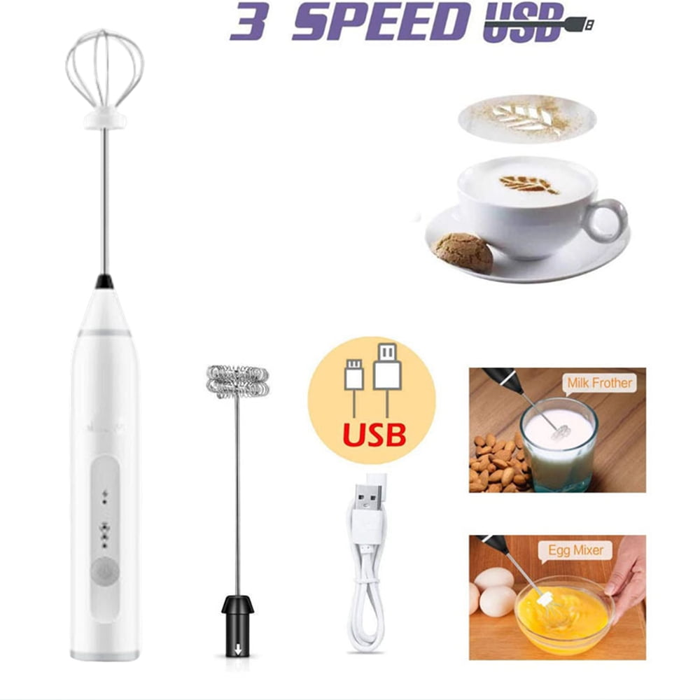 Milk Frother Rechargeable, Electric Drink Mixer, 3 Speeds Electric Milk