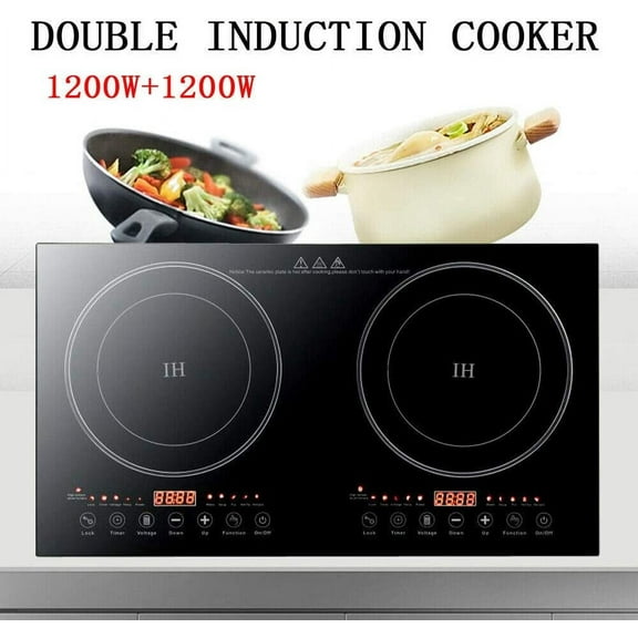 Anqidi 2400W Double Induction Cooktop, Portable Countertop Digital Electric Induction Cooker w/8 Gear Firepower 110V