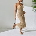 thumbnail image 5 of Women's Solid Color Sexy Hollow Suspender Long Skirt Slim Fit Tassel Beach Skirt Sleeveless Knitted V Neck Suspender Dress Hot Swimsuit Cover Ups for Women Womens Cover up Cardigan Beach Cover up, 5 of 6