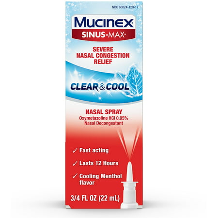 4 Pack - Mucinex Sinus-Max Nasal Spray Clear & Cool, 0.75 oz Packaging May
