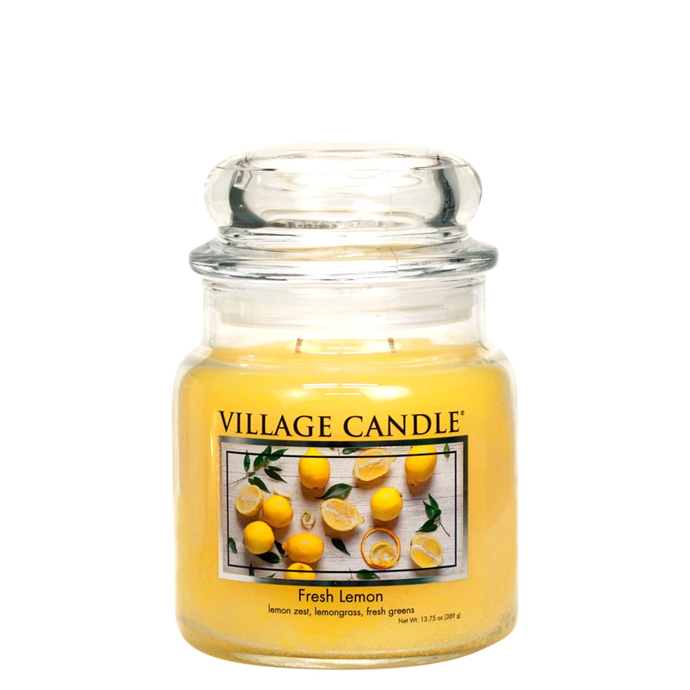 Village Candle Fresh Lemon, Case of 3 Medium Glass Apothecary Jar