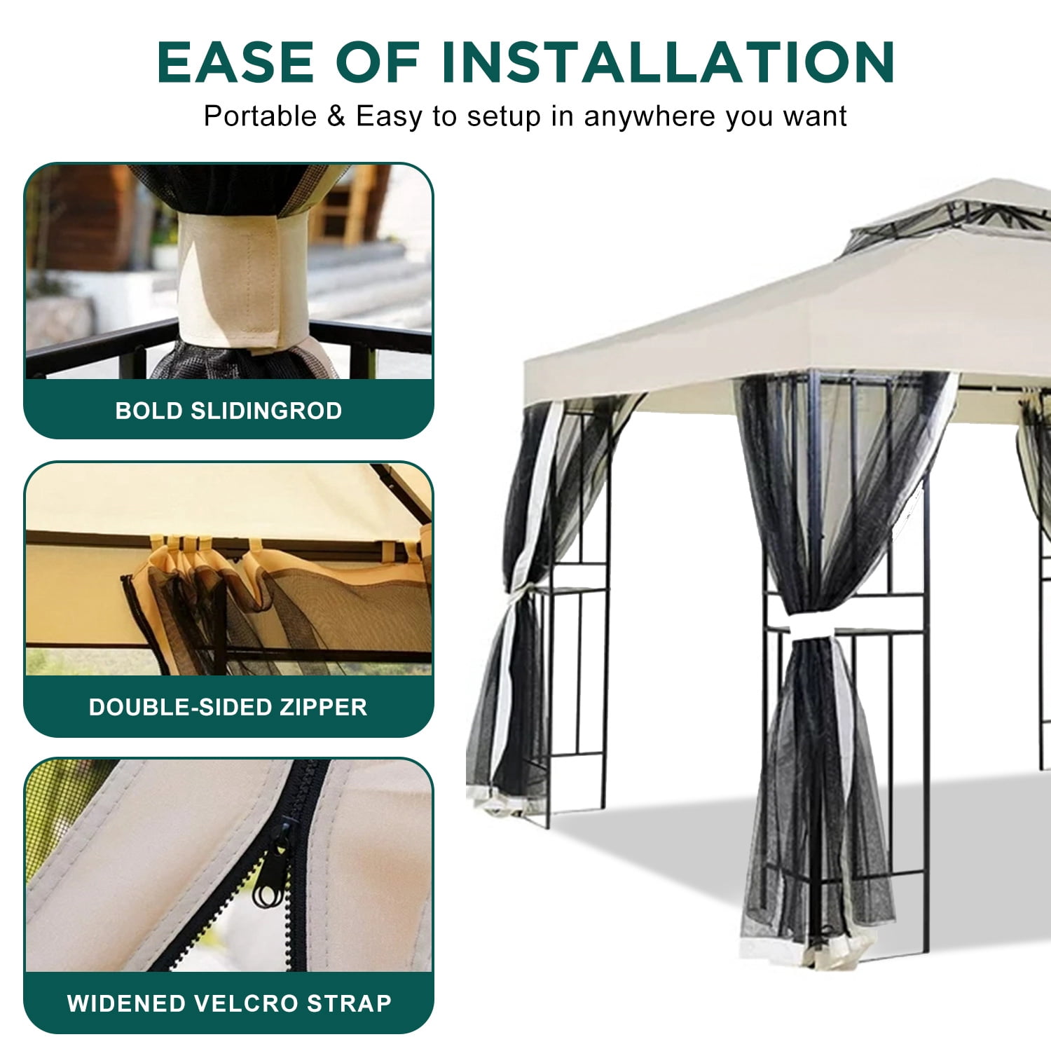 IULULU 10’ x 10’ Double-Vented Mosquito Netting Gazebo, Premium Powder-Coated Steel Frame