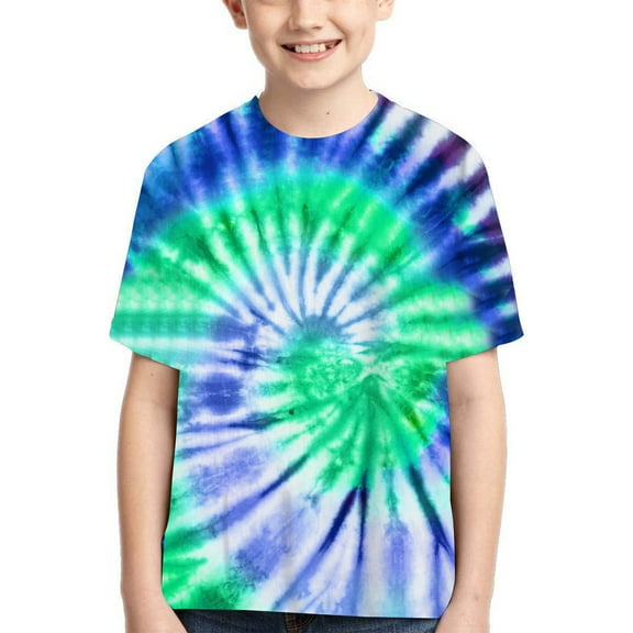 Elabch Kids T Shirt Teen Boys Short Sleeve Tshirt Fashion Digital Tie Dye Printing Tee Summer Crewneck Cotton Tops Size 4Y-16Y