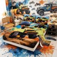 thumbnail image 2 of Meiyoeat Graffiti Monster Truck Bed Sheets 4-Piece for Boys,Checkered Race Flag Full Size Sheets,Orange Green,1 Fitted Sheet,1 Flat Sheet and 2 Pillowcases, 2 of 6