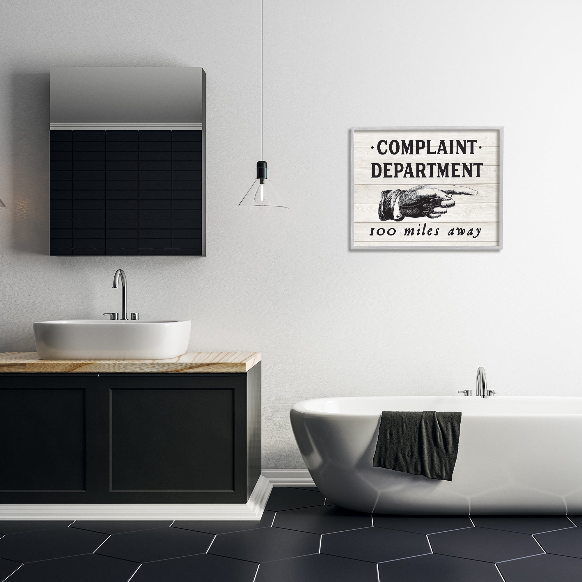 Stupell Industries Complaint Department 100 Miles Away Typography Painting Gray Framed Art Print Wall Art, 30 x 24