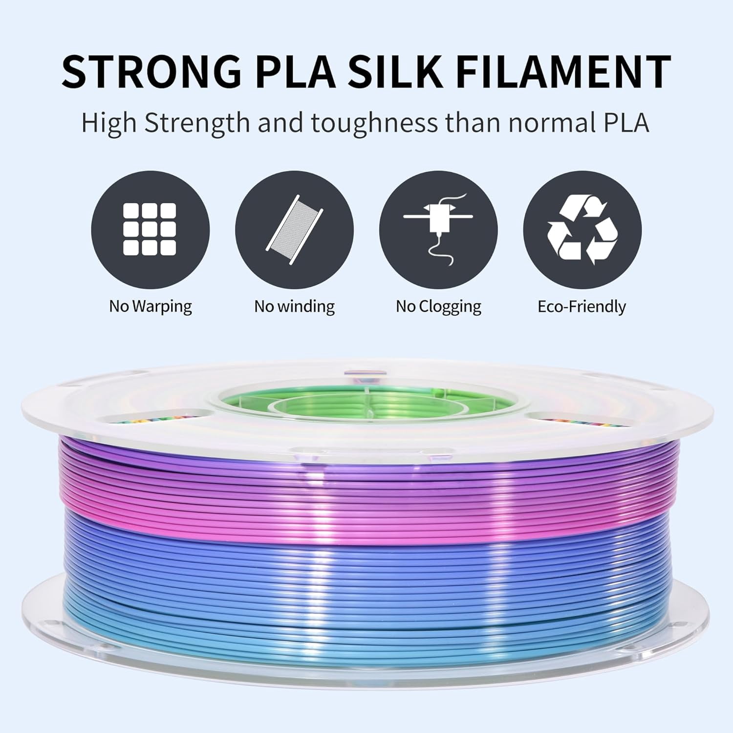 Silk Rainbow 3D Printer Filament 1.75mm Multi-Color PLA Filament Fast Color Change Candy Color 3D Printing Filament, 1kg Spool
