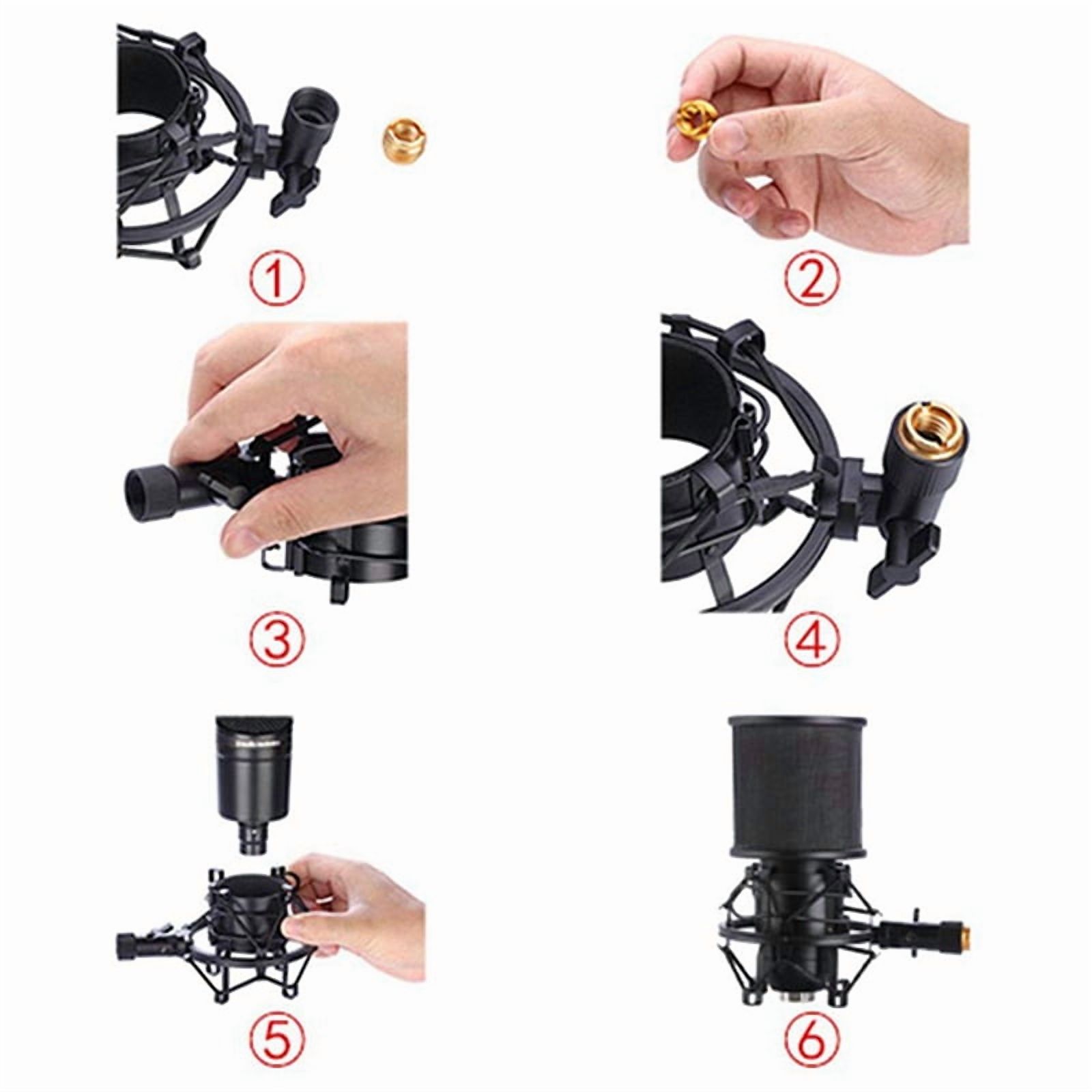 3X Microphone Shock Mount with Microphone Filter Windscreen Suspension Shock Mount Holder Clip