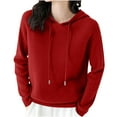 thumbnail image 5 of GigrtiJin Women's Knitted Hoodies Long Sleeved Solid Color Hooded Drawstring Sweater Casual Warm Comfy Pullover Top, 5 of 5