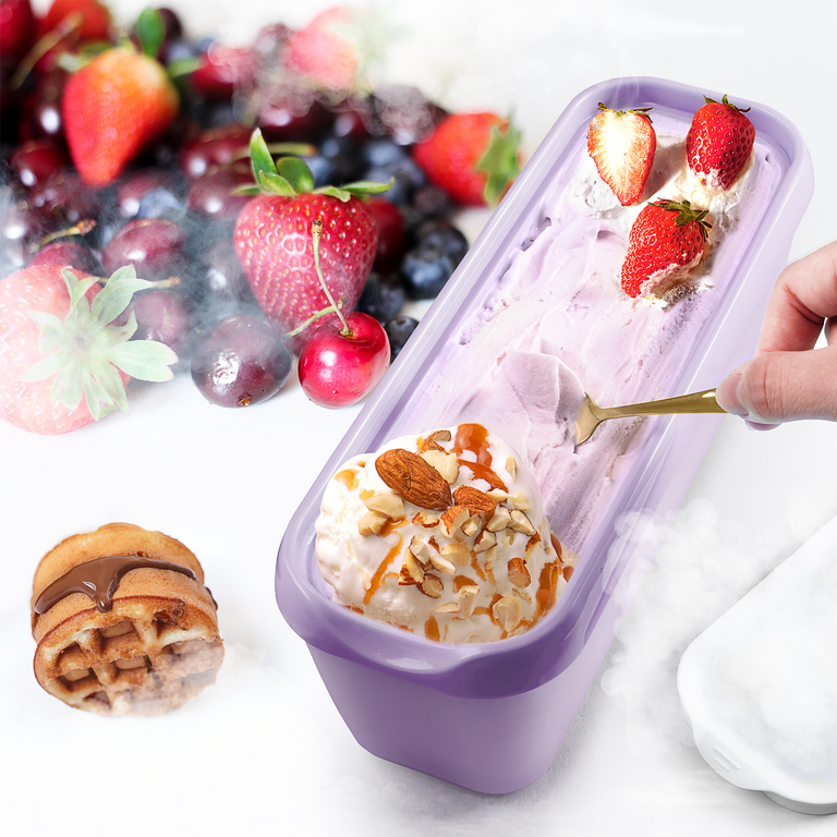 Set of 2 Reusable Ice Cream Tub Containers 1.6 Quart ea. - Perfect for Homemade Sorbet, Frozen Yogurt or Gelato - Stackable Storage Containers