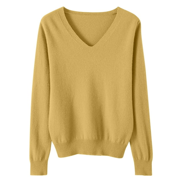 Timegard Chandails pour Femmes Col en V Tricot Chandail Automne Hiver Décontracté Ajusté Confortable Manches Longues Hauts