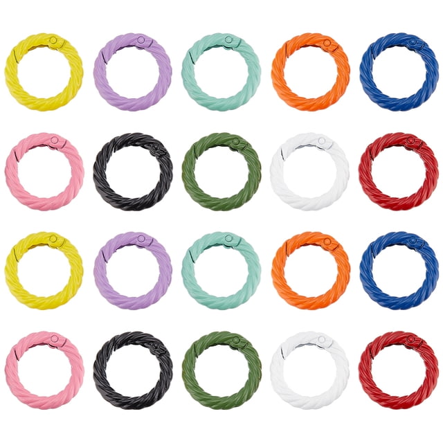 20Pcs 10 Colors Zinc Alloy Spring Gate Rings Twisted Round Ring Mixed Color 28.5x5mm 2pcs/color
