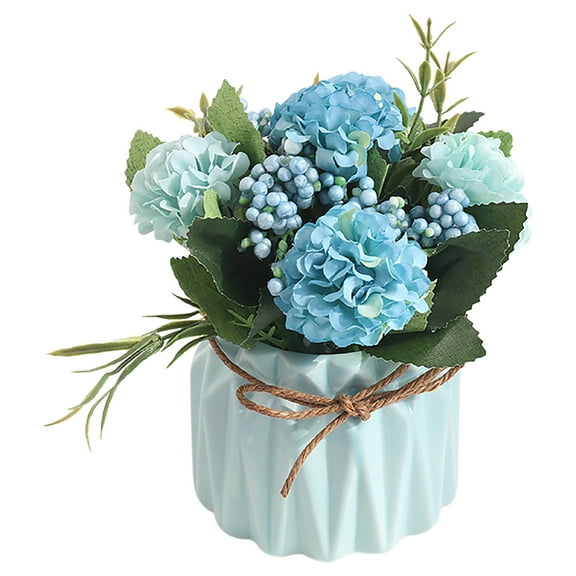 Dienrx Artificial Hydrangea Potted Plant, Simulation Succulent Bonsai in Ceramic Pot, Silk Flower Desktop Decor for Office Home, Mother's Day Gift Table Centerpiece