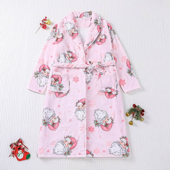 Qulqfy Womens Robe Soft Flannel Pink Plush Belted Shawl Collar Christmas Sleepwear Womens Pajamas L