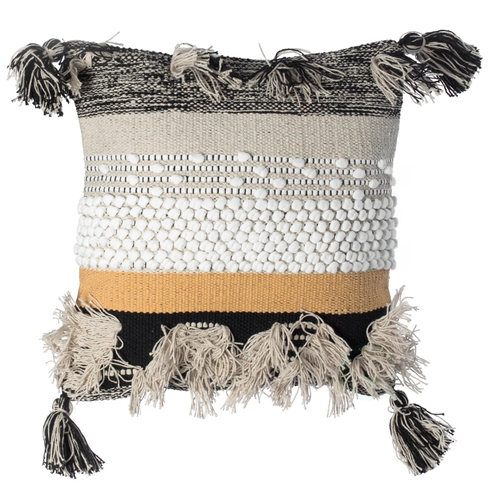 16" Boho Handwoven Cotton Throw Pillow with Tassels, Beige Walmart