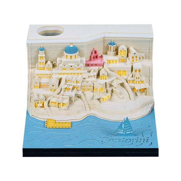 Castle Bloc-Notes 3D Calendrier 2025 Bloc Mémo Notes Santorini Accessoires de Nouveauté Papeterie Papier Cadeaux