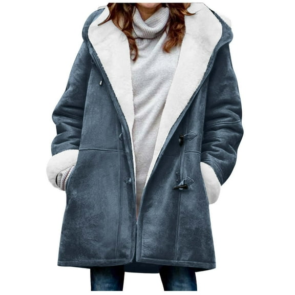 Chbgutlmr Jackets for Women Plus Size Winter Fleece Lined Button Warm Comfy Mid Long Outerwear Thicken Loose Vintage Hoodies Coats