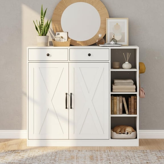 TROPOW Shoe Cabinet for Entryway with Doors & 3 Open Racks, 4 Adjustable Shelves Storage Organizer for Hallway, Closet, Living Room