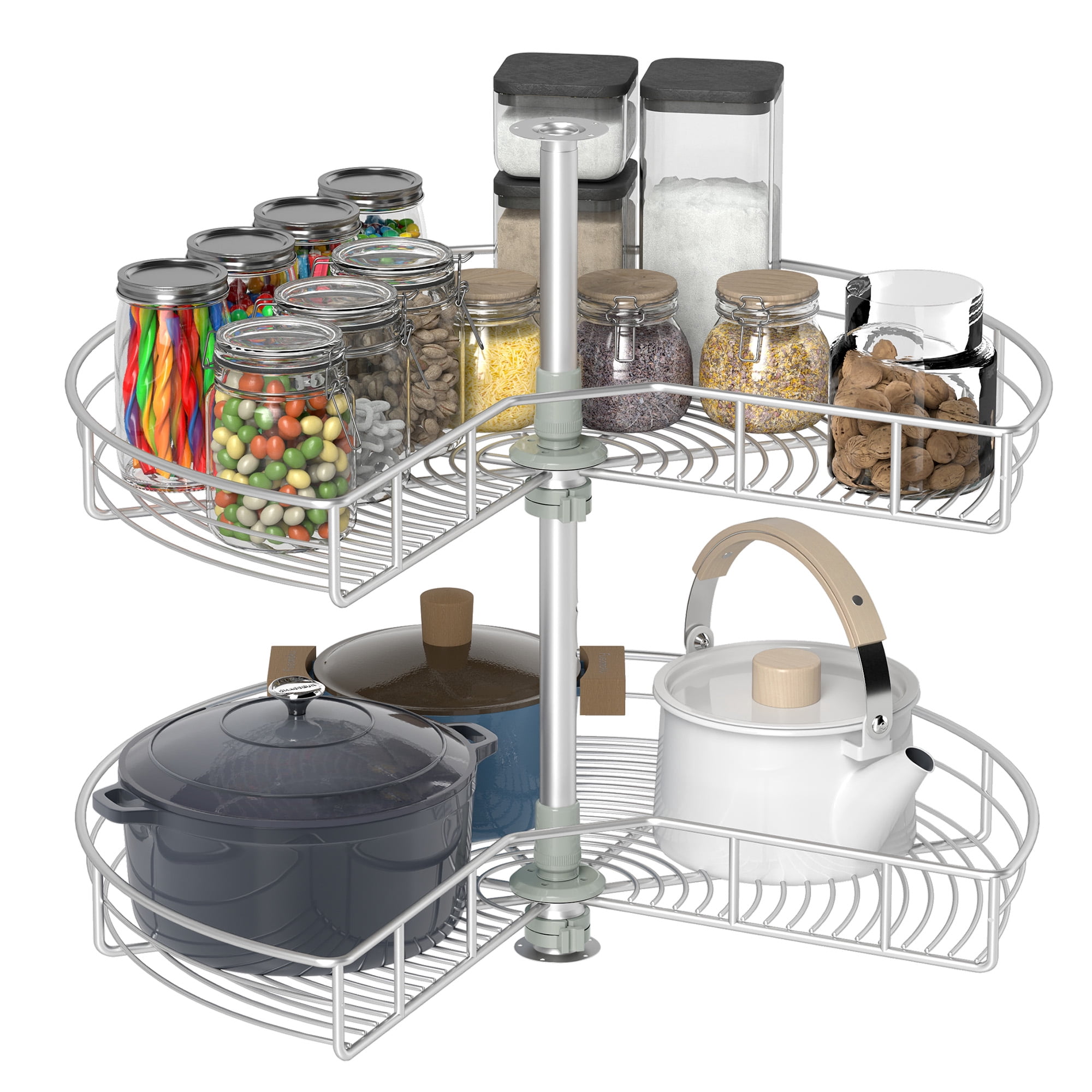 Uforic 2-Tier 28" Round Lazy Susan Corner Cabinet Organizer with Adjustable Height - Silver