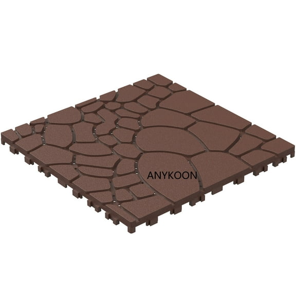 12''X12" Patio Deck Tiles,44pcs Stone texture DIY Module Interlocking Decking Tiles Floor Tile,Easy and Quick Installation Court Tiles for Porch Poolside Balcony Backyard, Red Brown