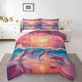 thumbnail image 2 of Erosebridal Pink Dolphin Bedding Queen Comforter Set, Romantic Sunset Down Comforter, Kawaii Sealife Decor, Reversible, 2 of 8