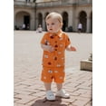 thumbnail image 4 of BemeyourBBs Boys Halloween Outfits Pumpkin Print Button T-Shirt and Elastic Shorts, 4 of 9