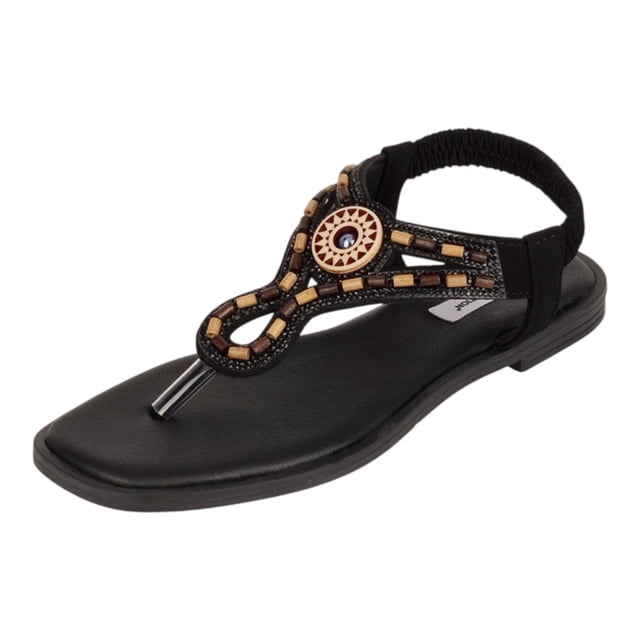 Sandalias de piso Exterior Piel vegana Color Negro Para Mujer De RBCOLLECTION