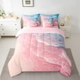 thumbnail image 2 of Erosebridal Pink Beach Bed in a Bag Twin size, Romantic Ocean Bed Set, Coastal Marine Reversible Bedding Twin Size, Microfiber Bedroom Decoration, 7pcs, 2 of 6