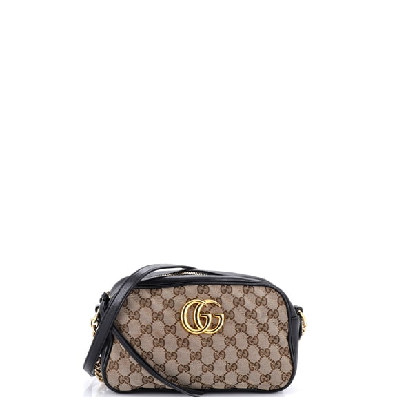 Pre-Owned GG Marmont Shoulder Bag Diagonal Quilted GG Canvas with Leather Small By Rebag