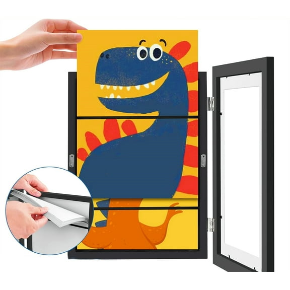 Artrylin Kids Art Frames 13 x 9.45 inch Black Kids Artwork Flip Frame Changeable for Picture Display, Children School Drawing Projects Storage, Horizontally Vertically Wall Hanging, Front Opening